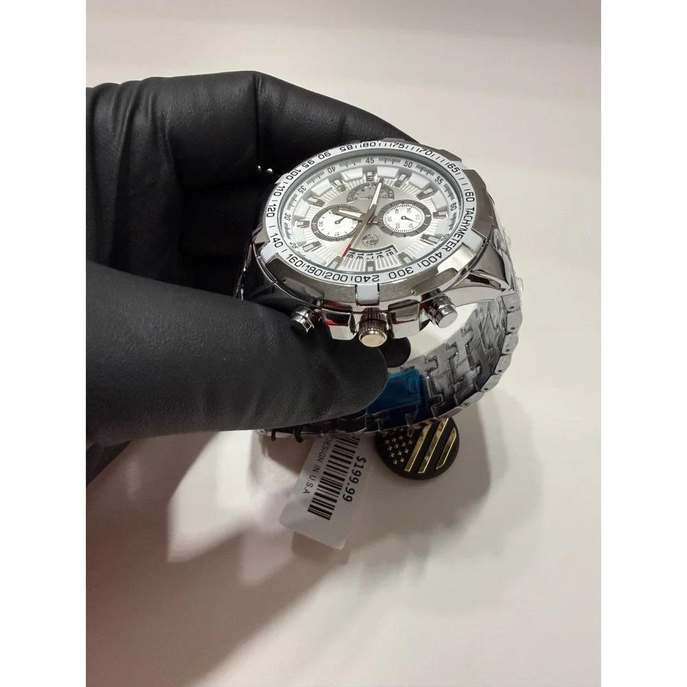 AJ Brand Silver Men's Chronograph Watch - White Dial stainless steel band